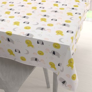 Dětský bavlněný obdélníkový ubrus Sandra SA-649 Sloni a lvi na bílém - Biante.cz Dětský bavlněný obdélníkový ubrus Sandra SA-649 Sloni a lvi na bílém - Biante.cz