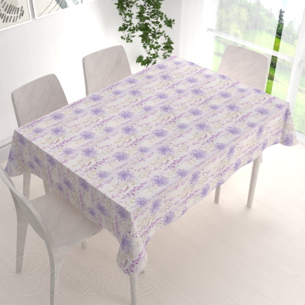 Dekorační obdélníkový ubrus PML-069 Fialové květy na bílém - detail 1 - Biante.cz