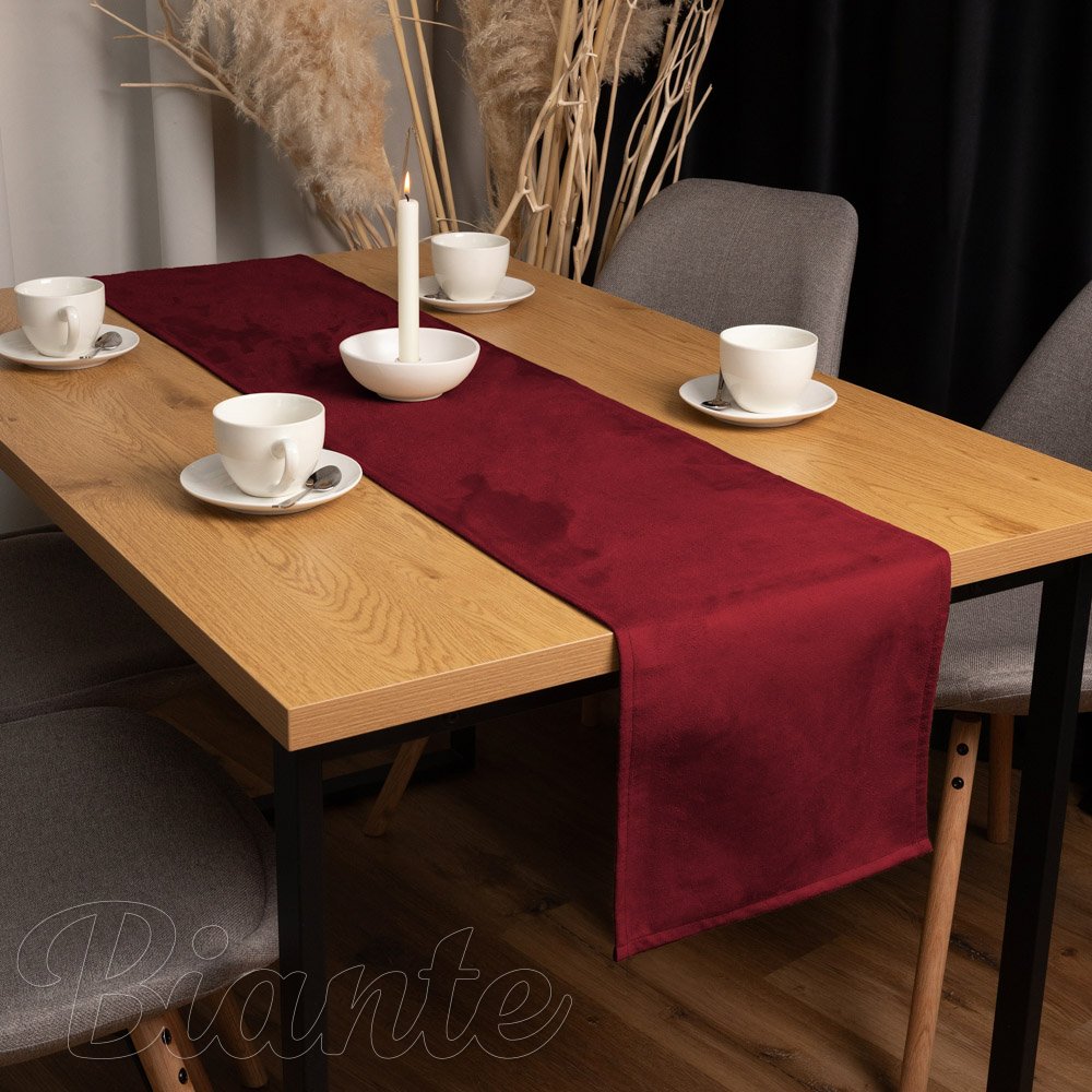 Běhoun na stůl/imitace broušené kůže Alcantara ALC-018 Vínově červený - detail 1 - Biante.cz