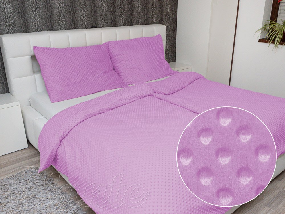 Hřejivé ložní povlečení Minky TOP 3D puntíky MKP-053 Fialová lila - Biante.cz