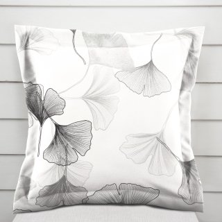 Bavlnená obliečka na vankúš s lemom Sandra SA-512 Sivo-biele ginkgo listy na bielom - Biante.sk