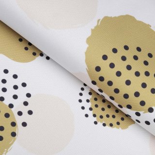 Teflonová látka na ubrusy TF-059 Okrová a světle meruňková puntíková kola na bílém - šířka 155 cm - Biante.cz