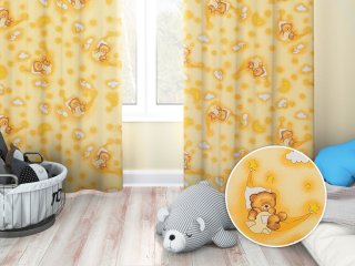 Dětský bavlněný závěs Sandra SA-727 Spící medvídci na žlutooranžovém - Biante.cz