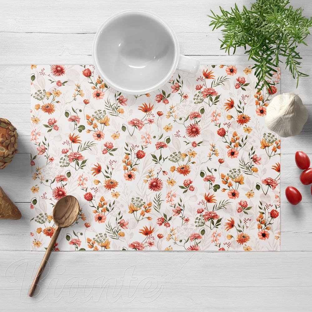 Bavlnené prestieranie na stôl Sandra SA-731 Červený kvetovaný vzor na bielom - Biante.sk