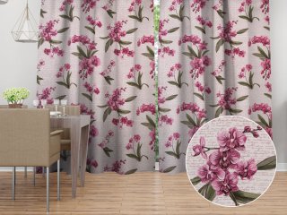 Bavlněný závěs Sandra SA-635 Růžovofialové orchideje na bílém - Biante.cz