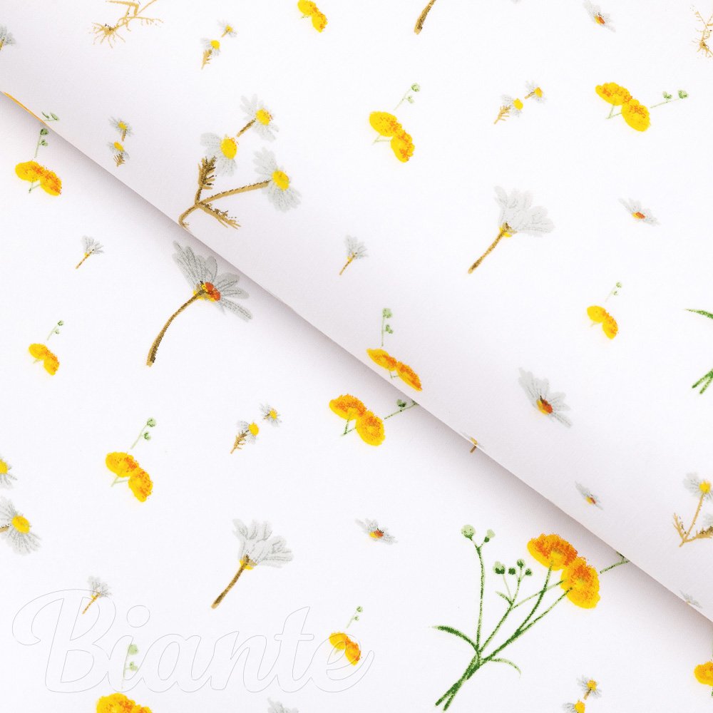 Bavlněná látka/plátno Sandra SA-497 Žluté bylinky na bílém - šířka 160 cm - Biante.cz