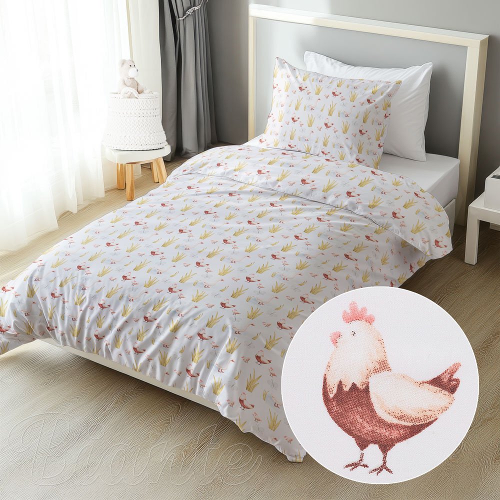 Dětské bavlněné ložní povlečení Sandra SA-752 Slepičky a husy na bílém - Biante.cz