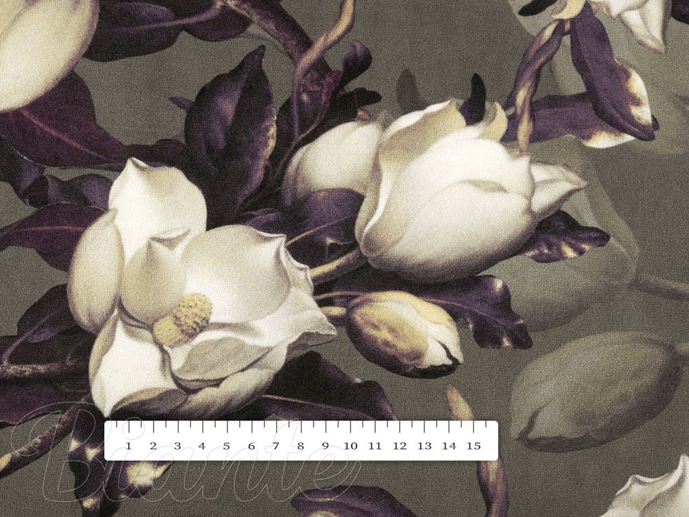 Sametová látka Tamara TMR-034 Květy gardénie na hnědošedém - šířka 140 cm - detail 3 - Biante.cz Sametová látka Tamara TMR-034 Květy gardénie na hnědošedém - šířka 140 cm - detail 3 - Biante.cz