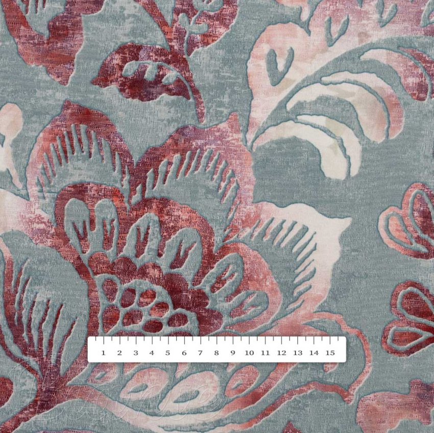 Sametová látka Tamara TMR-054 Abstraktní vínové květy na šedozeleném - šířka 150 cm - detail 3 - Biante.cz