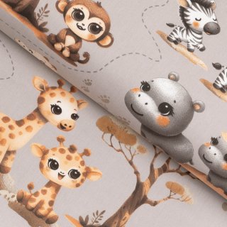 Dětská bavlněná látka/plátno Sandra SA-514 Africká zvířátka na šedém - šířka 160 cm - Biante.cz
