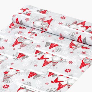 Vánoční bavlněná látka/plátno Sandra SA-133 Červení skřítci na světle šedém - šířka 160 cm - detail 1 - Biante.cz
