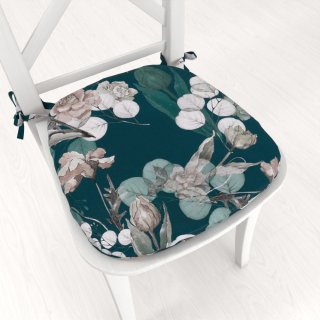 Teflonový oblý podsedák TF-058 Květy s eukalyptem na tmavě zeleném - 39x37x3 cm - Biante.cz