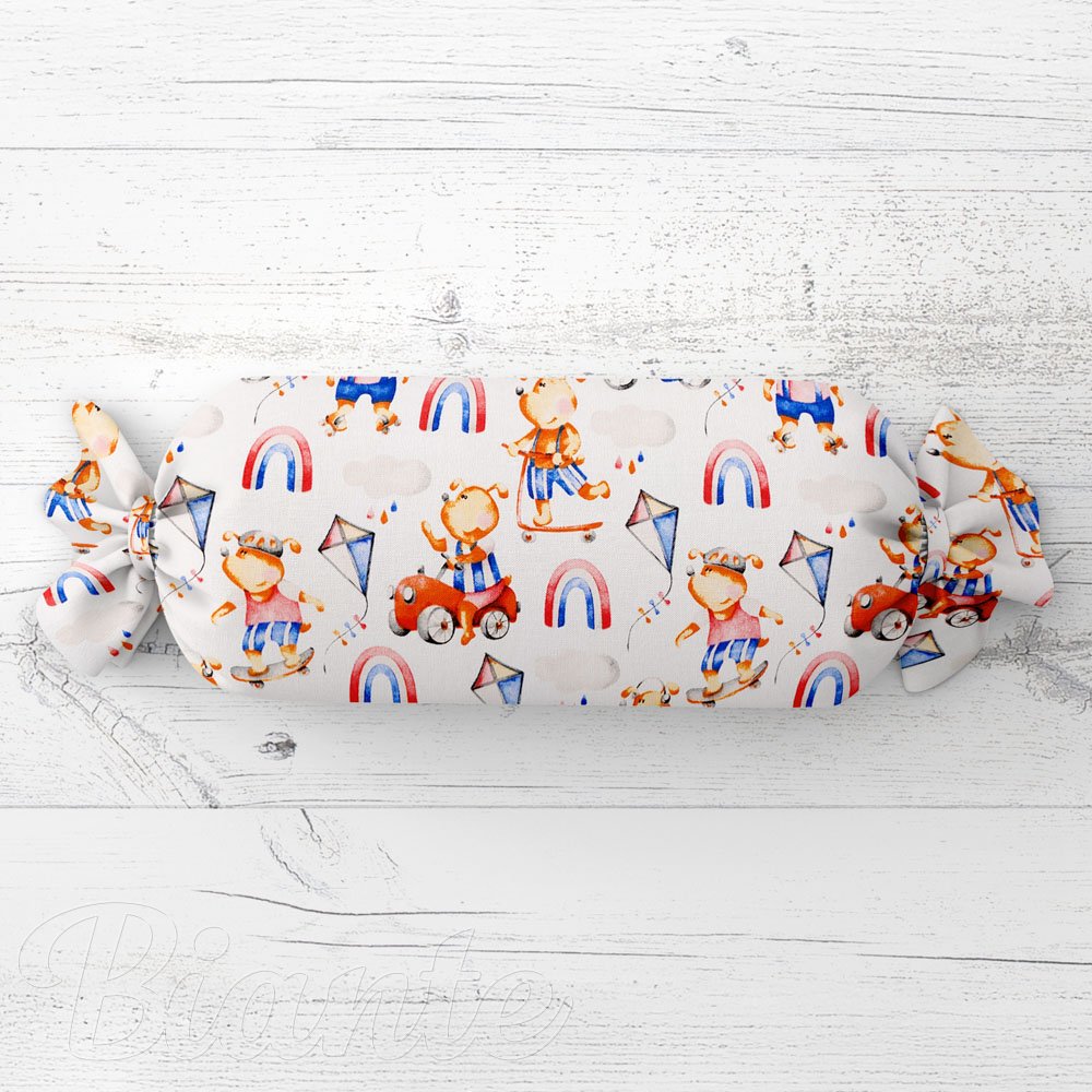 Dětský polštář válec bonbon Sandra SA-521 Modro-červení pejsci s auty na bílém - Biante.cz