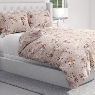 Bavlněné ložní povlečení Sandra SA-739 Růže a konvalinky na béžovošedém - detail 1 - Biante.cz