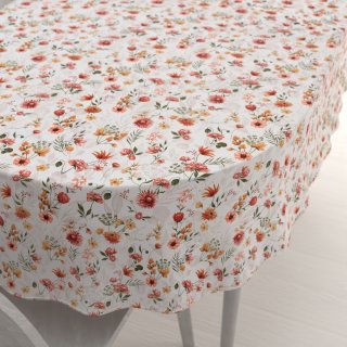 Bavlněný oválný ubrus Sandra SA-731 Červený květinový vzor na bílém - Biante.cz