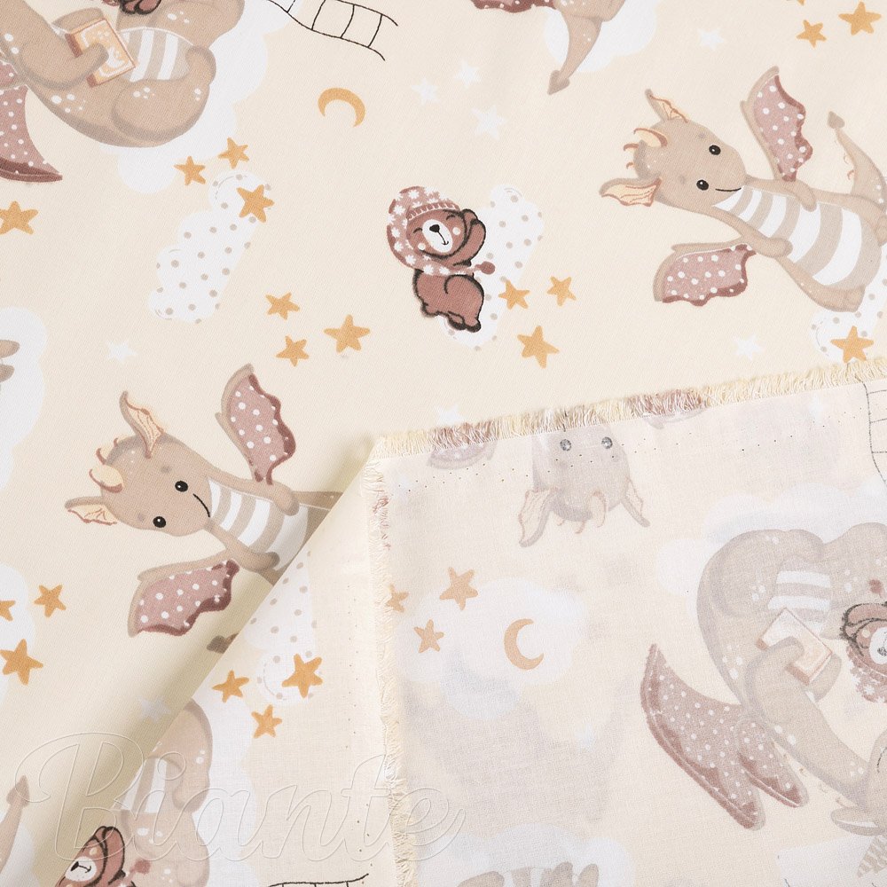 Detská bavlnená látka/plátno Sandra SA-467 Dráčikovia na žltobéžovom - šírka 160 cm - detail 4 - Biante.sk