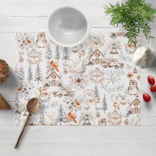 Bavlnené prestieranie na stôl Sandra SA-708 Zimná rozprávka modro-sivo-hnedá na bielom - Biante.sk Bavlnené prestieranie na stôl Sandra SA-708 Zimná rozprávka modro-sivo-hnedá na bielom - Biante.sk