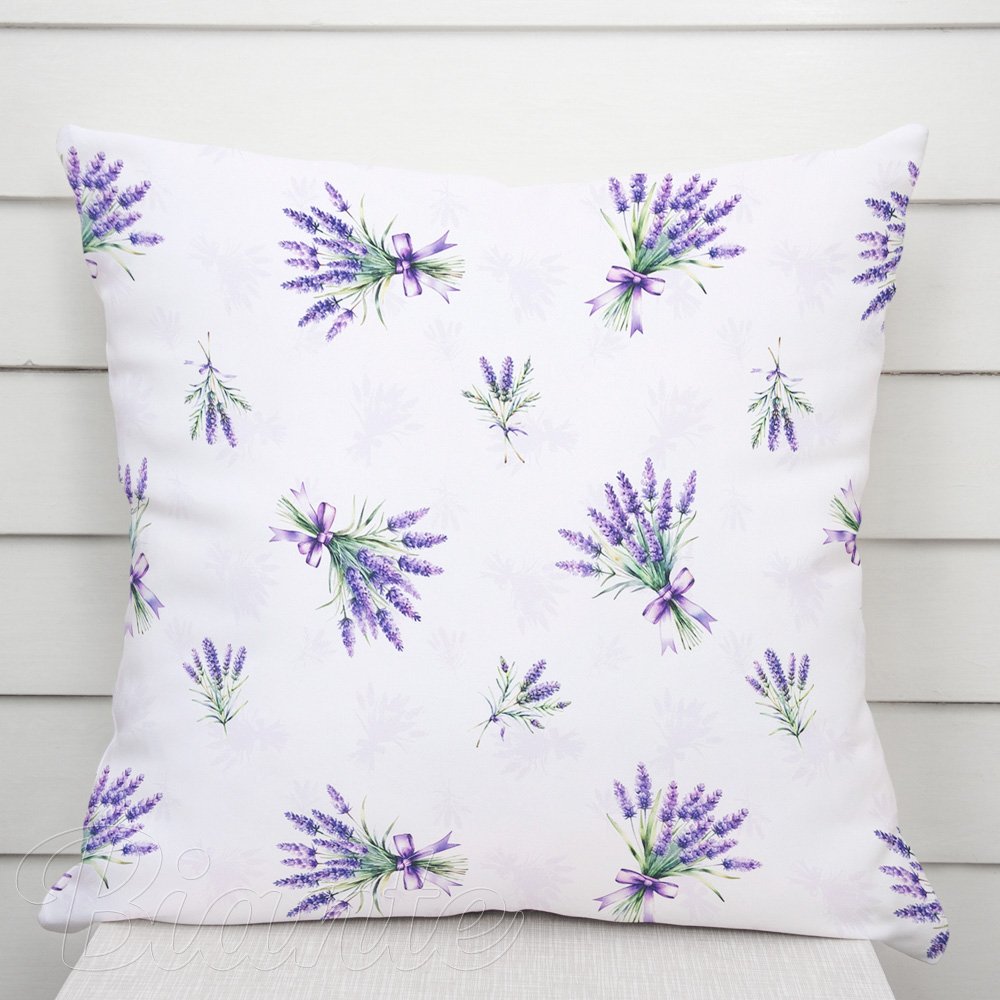 Dekorační povlak na polštář TF-128 Snítky levandulí na bílém - Biante.cz