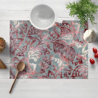 Sametové prostírání na stůl Tamara TMR-054 Abstraktní vínové květy na šedozeleném - Biante.cz