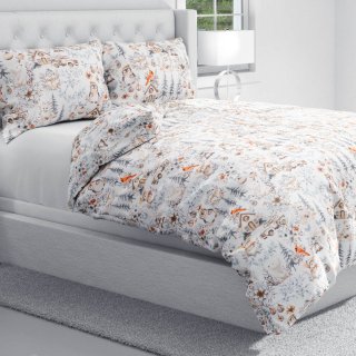 Bavlněné ložní povlečení Sandra SA-708 Zimní pohádka modro-šedo-hnědá na bílém - detail 1 - Biante.cz Bavlněné ložní povlečení Sandra SA-708 Zimní pohádka modro-šedo-hnědá na bílém - detail 1 - Biante.cz