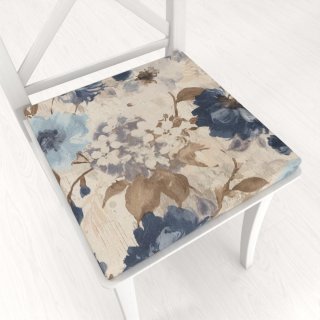 Štvorcový podsedák Parma PM-113 Modré kvety na smotanovom - 38x38x3 cm - Biante.sk