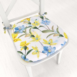 Teflonový oblý podsedák TF-081 Žluto-modré lilie na bílém - 39x37x3 cm - Biante.cz