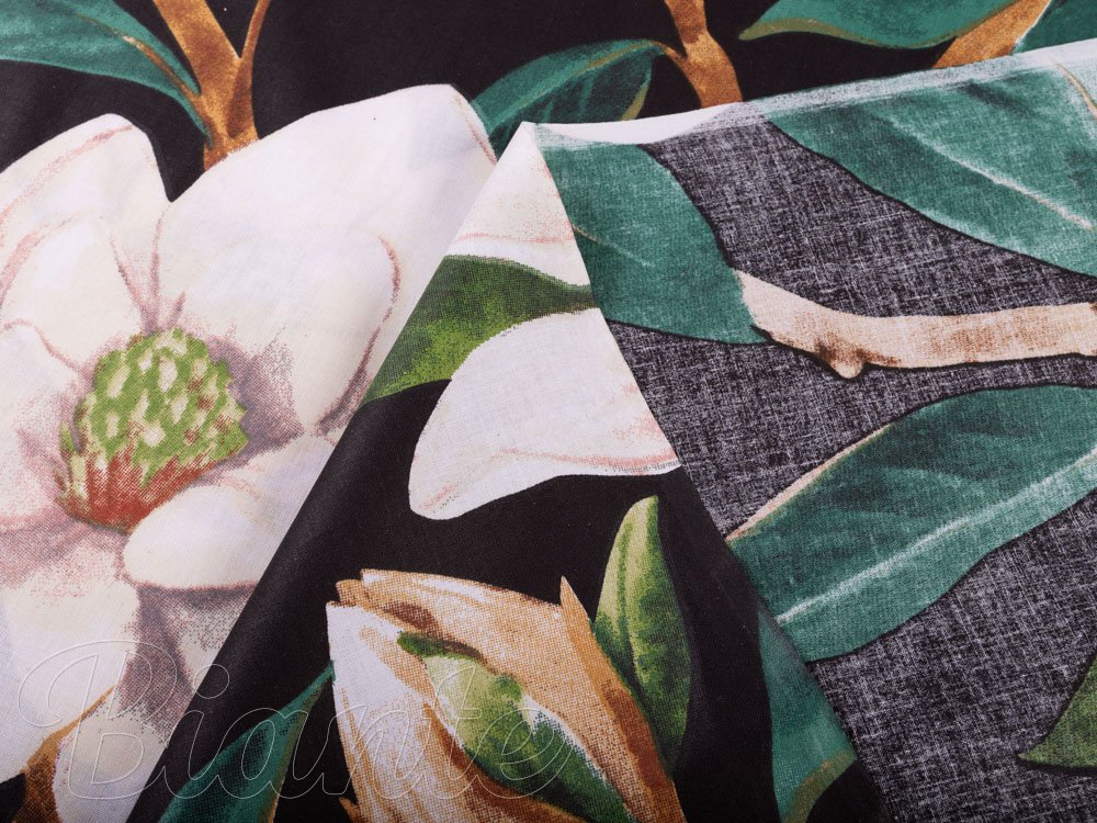 Bavlněná látka/plátno Sandra SA-300 Květy magnolie na černém - šířka 160 cm a 220 cm - detail 4 - Biante.cz Bavlněná látka/plátno Sandra SA-300 Květy magnolie na černém - šířka 160 cm a 220 cm - detail 4 - Biante.cz