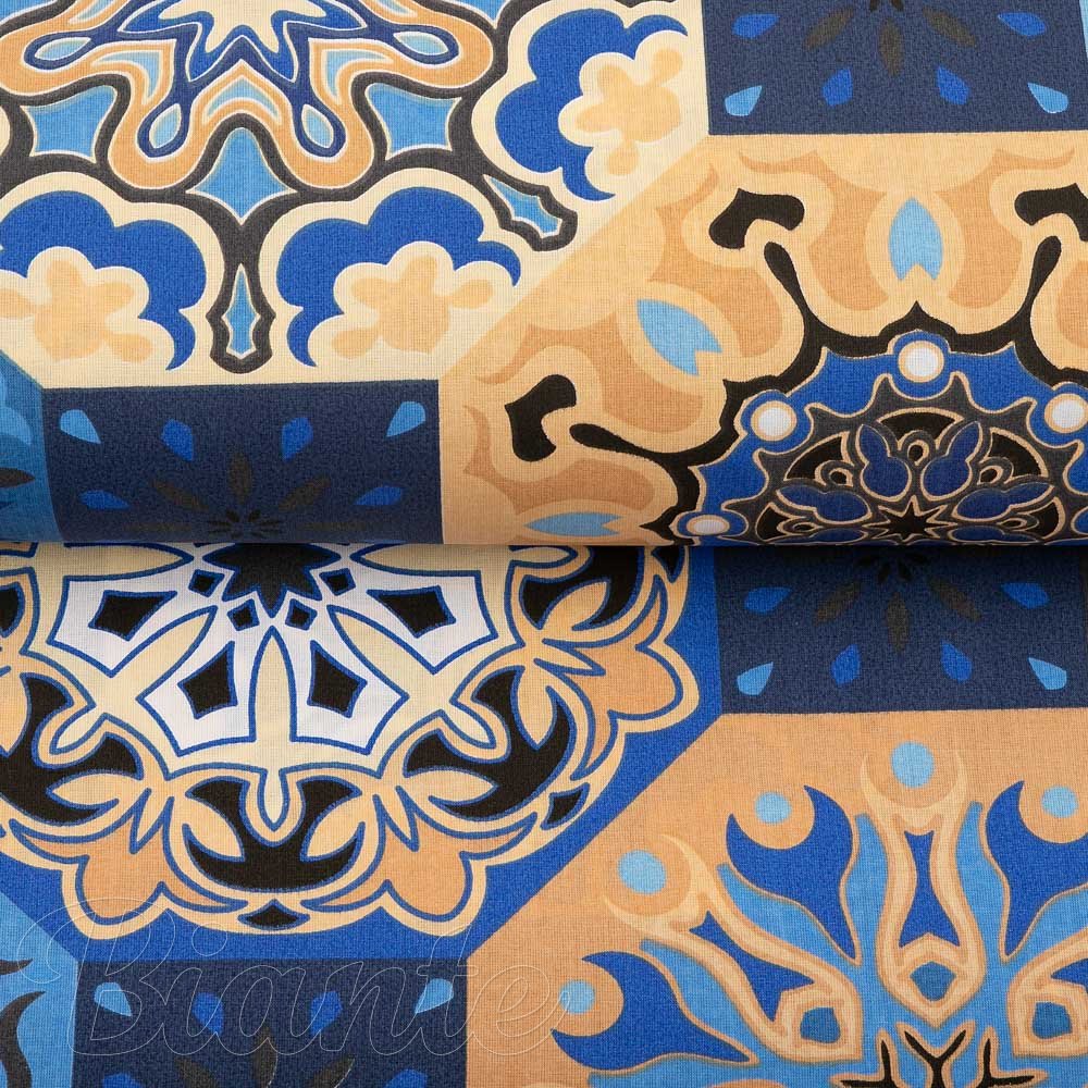 Bavlněná látka/plátno Sandra SA-448 Modro-oranžové marocké dlaždice - šířka 160 cm - detail 2 - Biante.cz