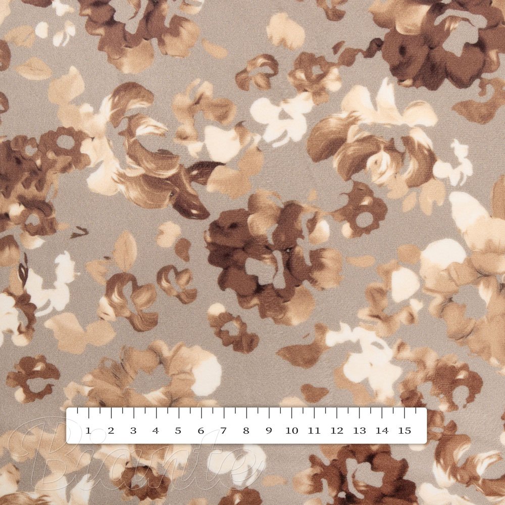 Zamatová látka Tamara TMR-042 Hnedé kvety na sivobéžovom - šírka 140 cm - detail 4 - Biante.sk