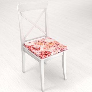 Zamatový štvorcový podsedák Tamara TMR-041 Ružovo-červené pivonky na bielom - 38x38x3 cm - detail 1 - Biante.sk