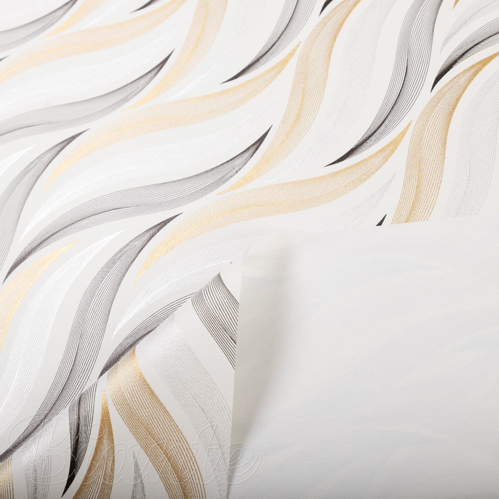 PVC obrus Zlato-strieborné designové vlnky na bielom PV-195 - metráž š. 140 cm - detail 4 - Biante.sk
