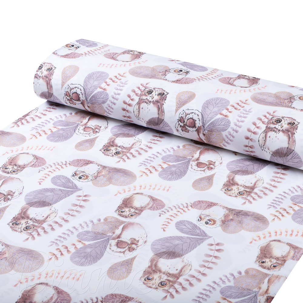 Dětská bavlněná látka/plátno Sandra SA-284 Hnědé sovy - šířka 160 cm - detail 1 - Biante.cz