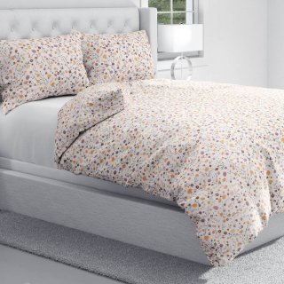 Bavlněné ložní povlečení Sandra SA-720 Oranžovo-hnědo-béžové drobné květiny na smetanovém - detail 1 - Biante.cz