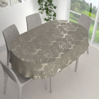 Sametový oválný ubrus Isabela IBL-019 Zlatý/kouřový mramor na šedobéžovém - detail 1 - Biante.cz