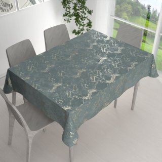 Veľký zamatový obdĺžnikový obrus Isabela IBL-020 Zlatý/dymový mramor na svetlo modrosivom - detail 1 - Biante.sk