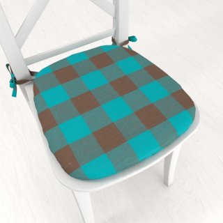 Oblý bavlnený podsedák Olivia OL-018 Tyrkysovo-hnedá kocka veľká - 39x37x3 cm - Biante.sk