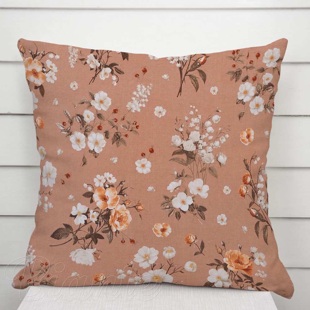 Bavlněný povlak na polštář Sandra SA-738 Růže a konvalinky na hnědorůžovém - Biante.cz