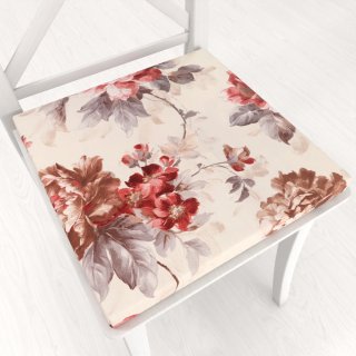 Zamatový štvorcový podsedák Tamara TMR-017 Červené pivonky na pieskovom - 38x38x3 cm - Biante.sk