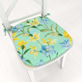Teflónový oblý podsedák TF-082 Žlto-modré ľalie na mintovom - 39x37x3 cm - Biante.sk