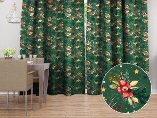 Bavlněný závěs na míru Sandra SA-713 Vánoční cesmíny na zeleném - Biante.cz Bavlněný závěs na míru Sandra SA-713 Vánoční cesmíny na zeleném - Biante.cz
