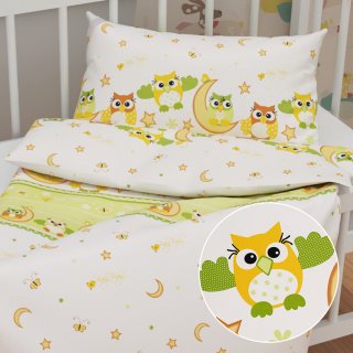 Dětské bavlněné povlečení do postýlky Sandra SA-594 Baby sovy zelené - Biante.cz
