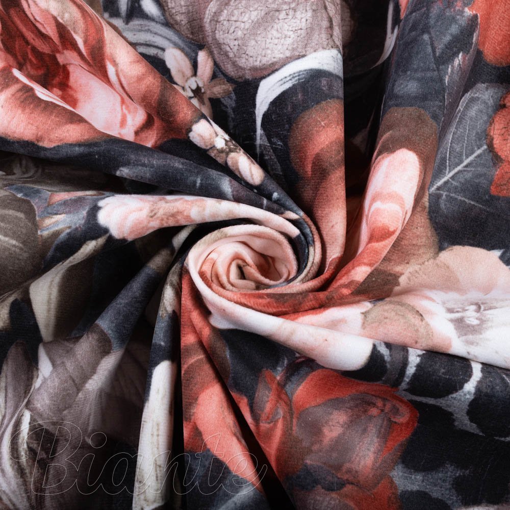 Zamatová látka Tamara TMR-018 Červené kvety - šírka 150 cm - detail 2 - Biante.sk