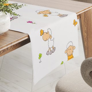 Detský bavlnený behúň na stôl Sandra SA-728 Veselé ovečky na bielom - Biante.sk