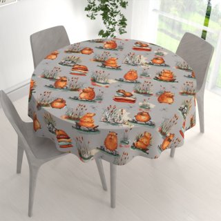 Dětský bavlněný kulatý ubrus Sandra SA-711 Kapybary na šedém - detail 1 - Biante.cz Dětský bavlněný kulatý ubrus Sandra SA-711 Kapybary na šedém - detail 1 - Biante.cz