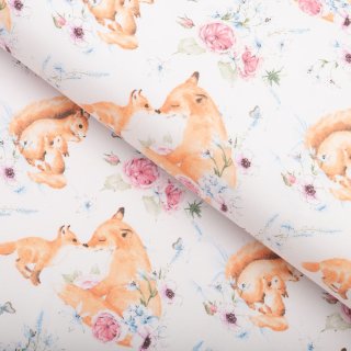 Detská bavlnená látka/plátno Sandra SA-694 Veveričky a líšky medzi kvietkami na bielom - šírka 160 cm - Biante.sk Detská bavlnená látka/plátno Sandra SA-694 Veveričky a líšky medzi kvietkami na bielom - šírka 160 cm - Biante.sk
