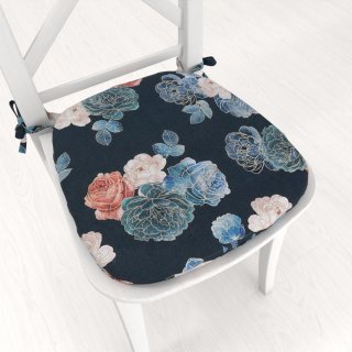 Teflonový oblý podsedák TF-060 Modré a červené růže na tmavě modrém - 39x37x3 cm - Biante.cz
