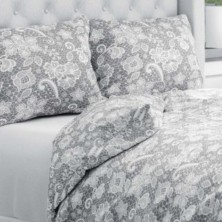 Bavlnené posteľné obliečky Sandra SA-550 Biela krajka na sivom - Biante.sk