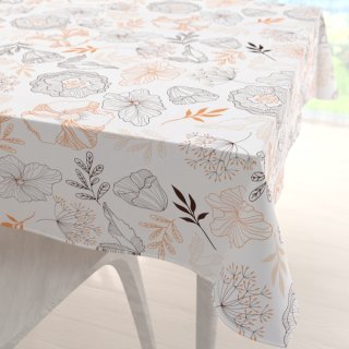 Bavlněný čtvercový ubrus Sandra SA-526 Hnědé vlčí máky na bílém - Biante.cz