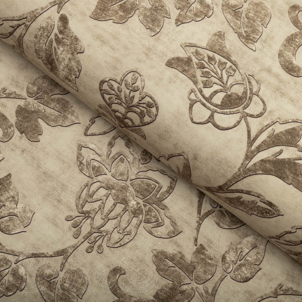 Sametová látka Tamara TMR-056 Hnědé zámecké květy na světle hnědém - šířka 150 cm - Biante.cz