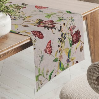Dekorační běhoun na stůl PML-083 Květiny a motýli na béžovém - Biante.cz